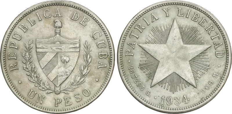 World Coins
1 Peso. 1934. 26,75 grs. AR. Tipo estrella. (Leves golpecitos). KM-...