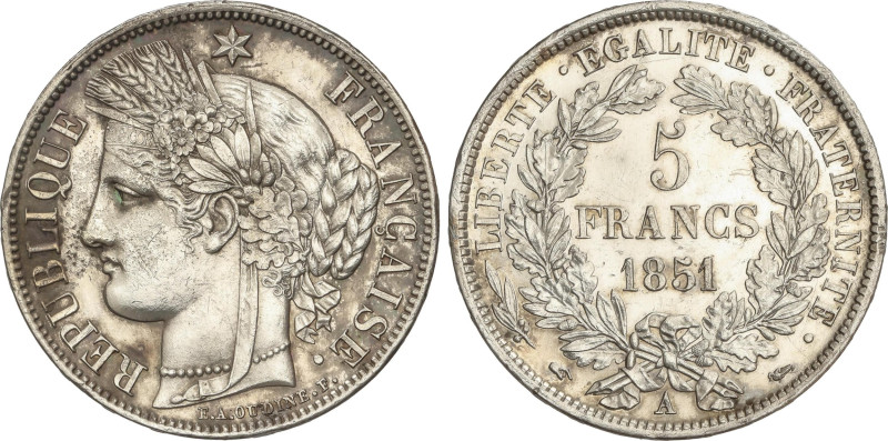 World Coins
5 Francs. 1851-A. II REPUBLIQUE. PARIS. 24,86 grs. AR. (Pequeñas ox...