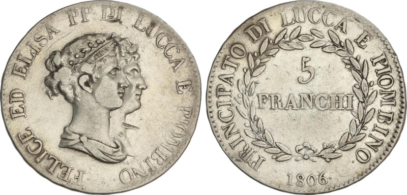 World Coins
5 Franchi. 1806. ELISA BONAPARTE e FELICE BACIOCCHI. LUCCA e PIOMBI...