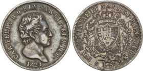 World Coins
5 Lire. 1829-P. CARLO FELICE. SARDINIA. 24,56 grs. AR. Pátina. (Golpecitos). KM-116.2. MBC.
