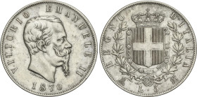 World Coins
5 Lire. 1870-BN. VITORIO EMANUELE II. 24,76 grs. AR. KM-8.3. MBC+.