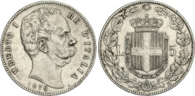 World Coins
5 Lire. 1879-R. UMBERTO I. ROMA. 24,82 grs. AR. (Rayas y limpiada). ESCASA. KM-20. MBC.