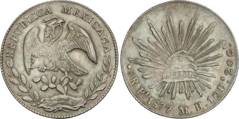 World Coins
8 Reales. 1877. SAN LUIS de POTOSÍ. M.H. 27,04 grs. AR. KM-377.12. ...