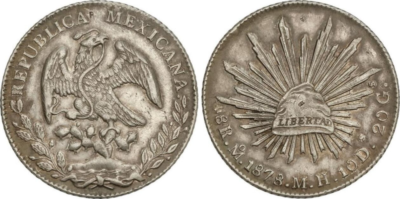 World Coins
8 Reales. 1878. MÉXICO. M.H. 26,87 grs. AR. (Pequeños resellos). KM...