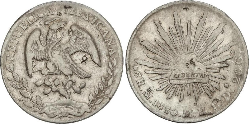 World Coins
8 Reales. 1880. MÉXICO. M.H. 26,73 grs. AR. Pequeños resellos. KM-3...