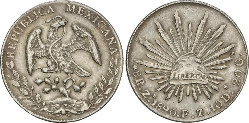 World Coins
8 Reales. 1890. ZACATECAS. F.Z. 26,86 grs. AR. KM-377.13. EBC-.
