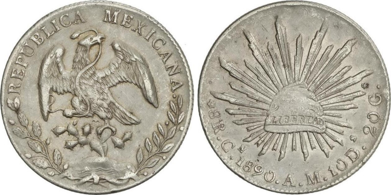 World Coins
8 Reales. 1890. CULIACÁN. A.M. 26,61 grs. AR. KM-377.3. EBC-.