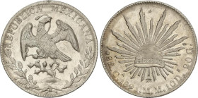 World Coins
8 Reales. 1891. CHIHUAHUA. M.M. 26,93 grs. AR. Restos de brillo original. (Pequeñas rayitas y Resello en reverso). KM-377.2. MBC+.