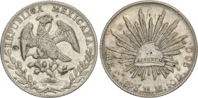 World Coins
8 Reales. 1893. CHIHUAHUA. M.M. 27,05 grs. AR. (Graffiti en reverso y pequeños resellos). KM-377.2. (EBC-).