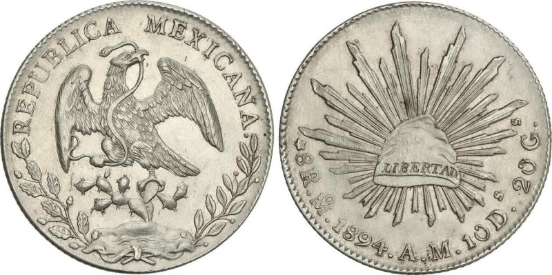 World Coins
8 Reales. 1894. MÉXICO. A.M. 27,09 grs. AR. (Limpiada). KM-377.10. ...