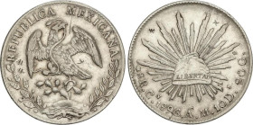 World Coins
8 Reales. 1896. CULIACÁN. A.M. 26,69 grs. AR. Resellos. KM-377.3. MBC+.