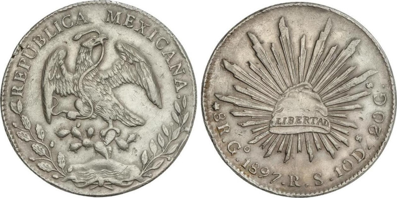 World Coins
8 Reales. 1897. GUANAJUATO. R.S. 26,91 grs. AR. (Pequeña grieta en ...