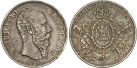 World Coins
1 Peso. 1866-Mo. MAXIMILIANO EMPERADOR. 26,85 grs. AR. Pátina. (Golpecitos). ESCASA. KM-388.1. MBC.