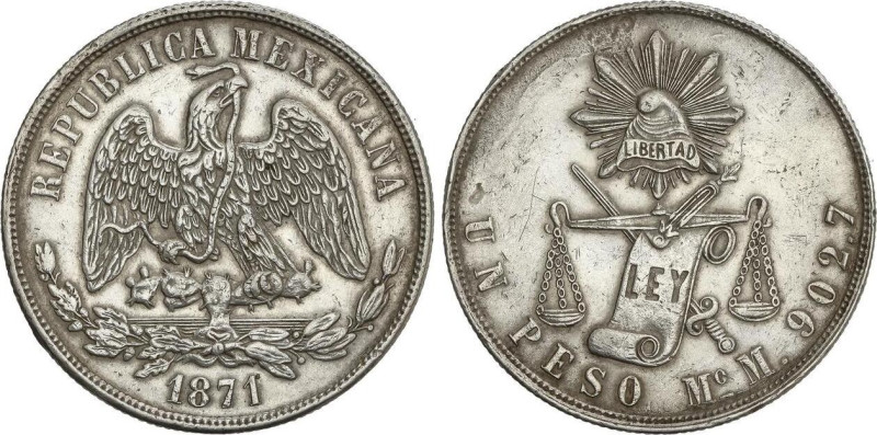 World Coins
1 Peso. 1871. MÉXICO. M. 27,05 grs. AR. Tipo Balanzas. KM-408.5. MB...