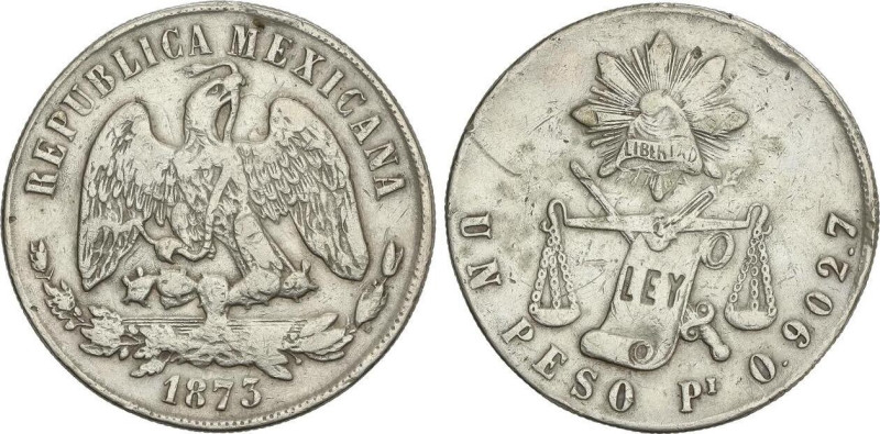 World Coins
1 Peso. 1873. SAN LUIS de POTOSÍ. O. 26,83 grs. AR. Tipo Balanzas. ...