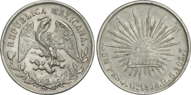 World Coins
1 Peso. 1898. GUANAJUATO. R.S. 27,06 grs. AR. KM-409.1. MBC+.