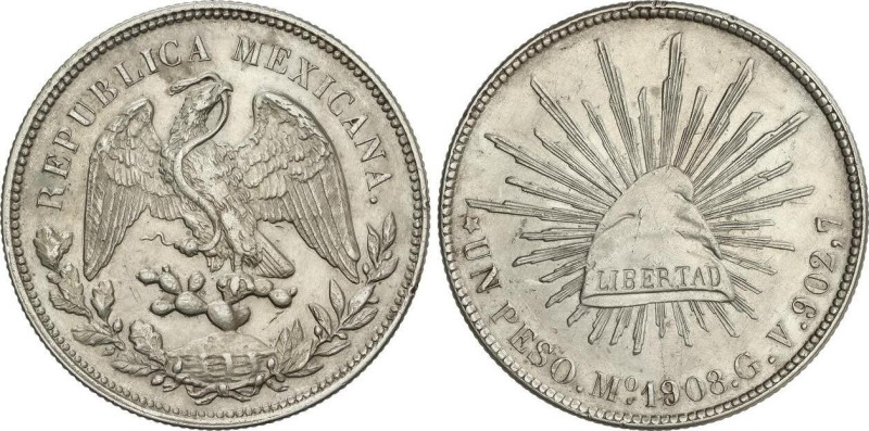 World Coins
1 Peso. 1908. MÉXICO. G.V. 26,93 grs. AR. (Rayitas de limpieza). KM...