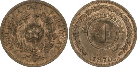 World Coins
4 Centesimos. 1870. 19,6 grs. AE. Pátina irregular, restos de brillo original. BONITA PIEZA. KM-4.1. EBC.