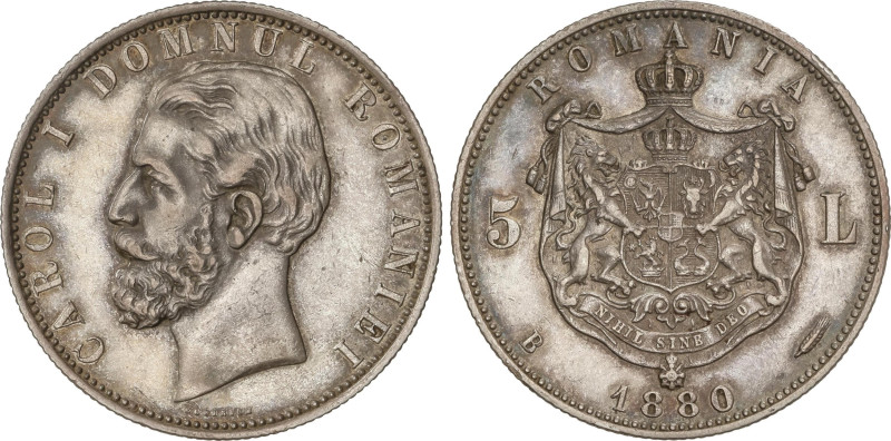 World Coins
5 Lei. 1880-B. CAROL I. 24,89 grs. AR. Bonita pátina. KM-12. MBC+.