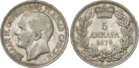 World Coins
5 Dinara. 1879. MILÁN OBRENOVICH IV. 24,89 grs. AR. KM-12. MBC+.