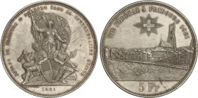 World Coins
5 Francs. 1881. FESTIVAL DE TIRO. FRIBOURG. 24,94 grs. AR. KM-S15. EBC-.