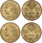 World Coins
Lote 2 monedas 10 Francs. 1913-B. BERNA. 3,23 y 3,24 grs. AU (900). Fr-504; KM-36. EBC.