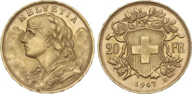 World Coins
20 Francs. 1947-B. BERNA. 6,43 grs. AU. Helvetia. Brillo original. Fr-499; KM-35.2. SC-.