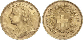 World Coins
20 Francs. 1947-B. BERNA. 6,44 grs. AU. Helvetia. Brillo original. Fr-499; KM-35.2. SC-.