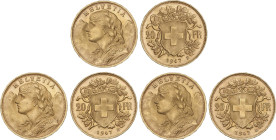 World Coins
Lote 3 monedas 20 Francs. 1947-B. BERNA. Peso total: 19,32 grs. AU. Helvetia. Brillo original. Fr-499; KM-35.2. SC-.