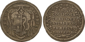 World Coins
Medalla de la Tesoreria general. 1721. SEDE VACANTE. Anv.: Escudo de armas. Rev.: CAROLVS/ COLLICOLA/ THES/ GEN/ CASTRI S ANG/ PRAEFECTVS...