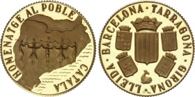 Spanish Medals
Medalla Homenatge al Poble Català. Anv.: Mapa de Cataluña y Sardanas. Rev.: GIRONA / LLEIDA / TARRAGONA / BARCELONA. Escudos de armas....