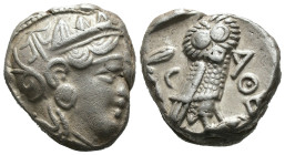 Silver (17.20 gr 22mm)ATTICA. Athens. Tetradrachm (Circa 353-294 BC).

Obv: Helmeted head of Athena right, with profile eye.
Rev: AΘE.