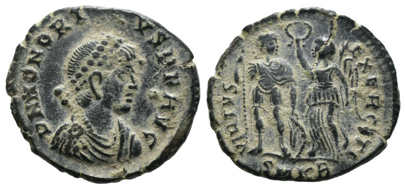 Bronze 2.42 gr 19 mm Honorius, 393-423. Follis, Antiochia, 395-401.