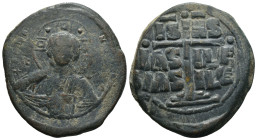 Bronze 15.77 gr 34 mm Byzantine coin

BYZANTINE EMPIRE. Temp. Constantine VIII-Basil II. Circa 1020-1028. Æ follis