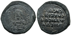 Bronze 14.19 gr 35 mm Byzantine coin

BYZANTINE EMPIRE. Temp. Constantine VIII-Basil II.
Circa 1020-1028. Æ follis