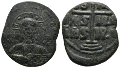 Bronze 10.42 gr 29 mm Byzantine coin

BYZANTINE EMPIRE. Temp. Constantine VIII-Basil II. Circa 1020-1028. Æ follis