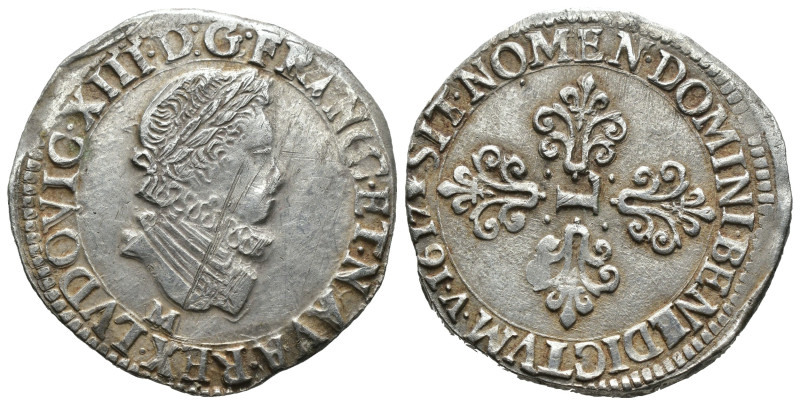 Silver 6.88 gr 29 mm

Medivial coin

FRANCE. Louis XIII (1610-1643). Demi fr...