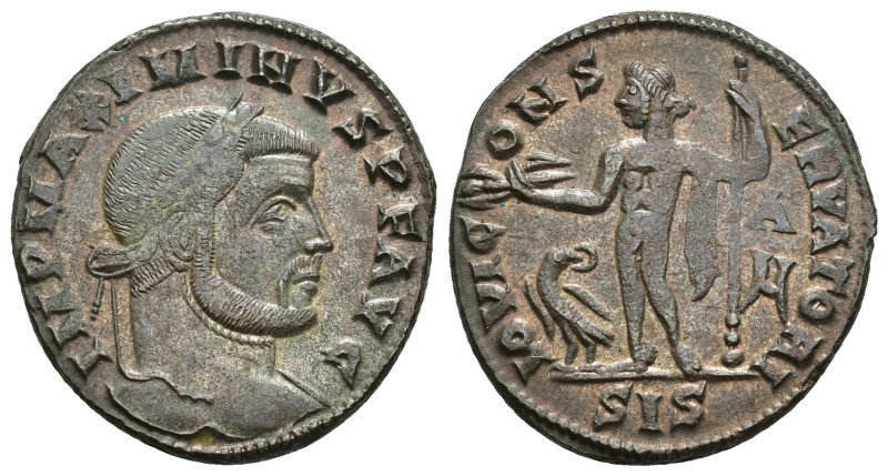 IMPERIO ROMANO. MAXIMINO II. Follis. Siscia (312). R/ Júpiter a izq. con águila ...