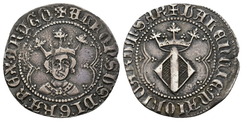 CORONA DE ARAGÓN. ALFONSO IV. Real. Valencia. Sin marcas. AR 3,11 g. 24,42 mm. I...