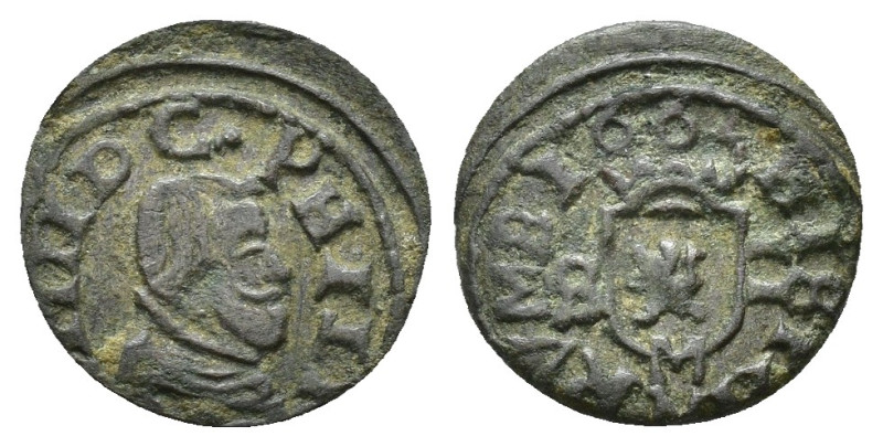 FELIPE IV. 2 maravedís. 1664. Madrid. S. CU 0,64 g. 12,5 mm. AC-149. Algo descen...