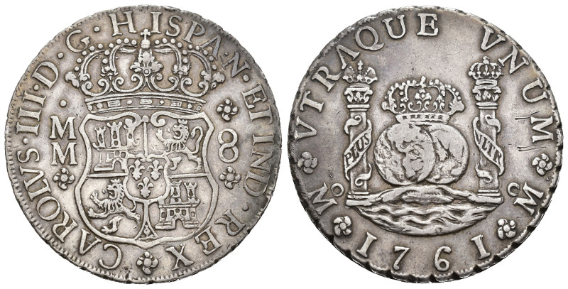 CARLOS III. 8 reales. 1761. México. MM. AR 26,92 g. 37,8 mm. VI-917. MBC+/MBC.