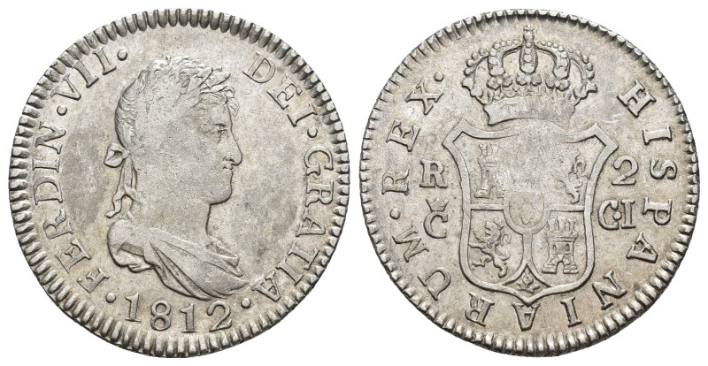 FERNANDO VII. 2 reales. 1812. Cádiz. CI. AR 6,03 g. 26,75 mm. VI-608. Acuñación ...