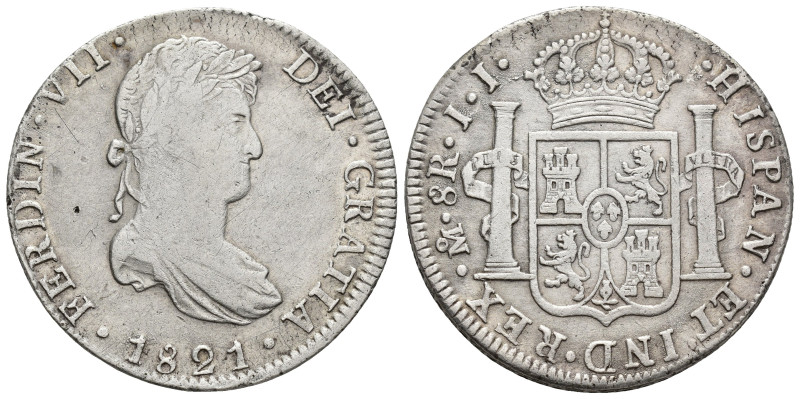 FERNANDO VII 8 reales. 1821. México. JJ. AR 26,86 g. 39,7 mm. VI-1101. Gratada. ...