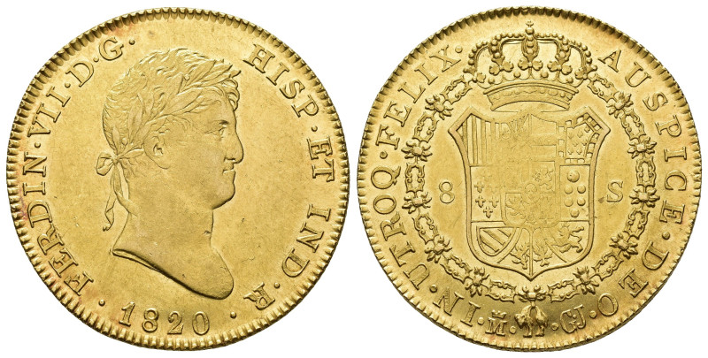 FERNANDO VII. 8 escudos. 1820. Madrid. GJ. AU 27,09 g. 36,39 mm. VI-1478. Acuñac...