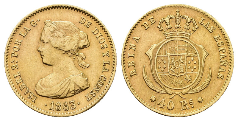 ISABEL II. 40 reales. 1863. Barcelona. AU 3,35 g. 17,97 mm. VI-562. MBC/MBC+.