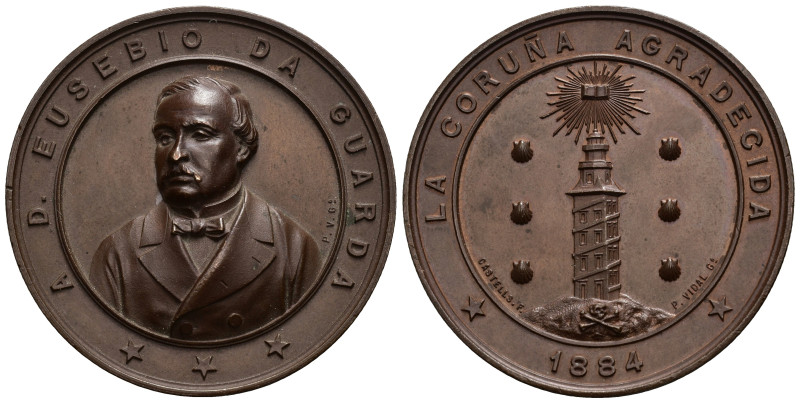 ALFONSO XII. Medalla. 1884. La Coruña agradecida a D. Eusebio da Guarda. AE 54,0...