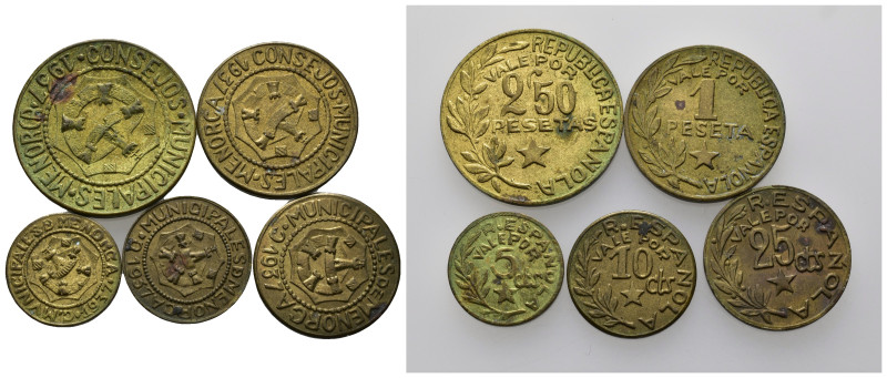 GUERRA CIVIL. Menorca. 1937. Serie de 5 valores: 2,5 pesetas, 1 peseta, 25, 10 y...