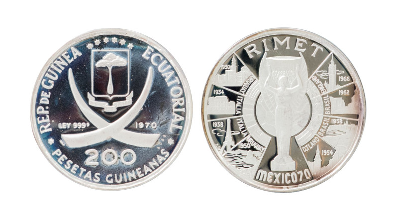 MONEDAS EXTRANJERAS. GUINEA ECUATORIAL. 200 pesetas, 1970. Mundial de Fúbol de M...