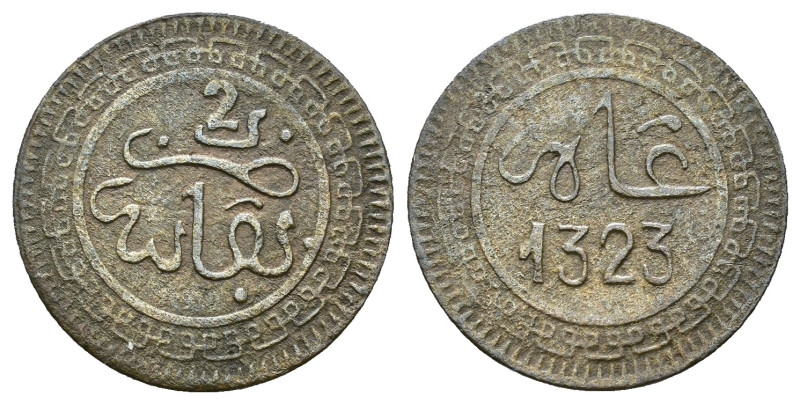 MONEDAS EXTRANJERAS. MARRUECOS. Abd al-Aziz. 2 mazuma. Fez 1323 H. BR 1,58 g. 20...