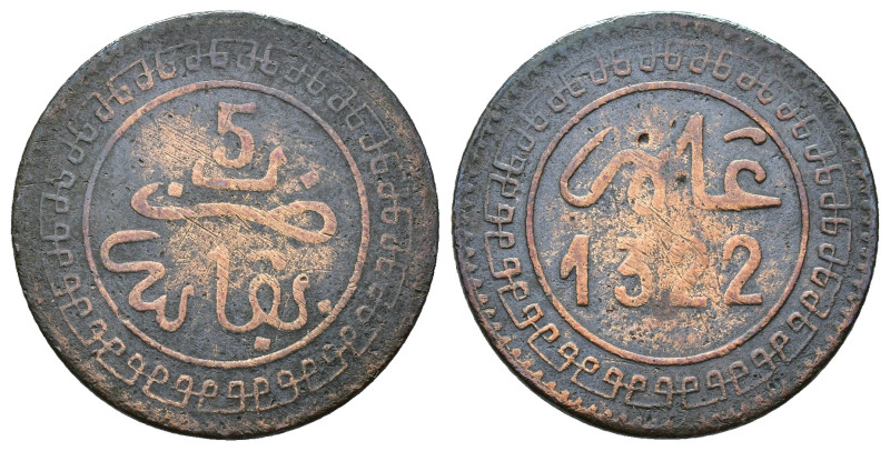 MONEDAS EXTRANJERAS. MARRUECOS. Abd al-Aziz. 5 mazuma. Fez 1322 H. BR 4,61 g. 25...